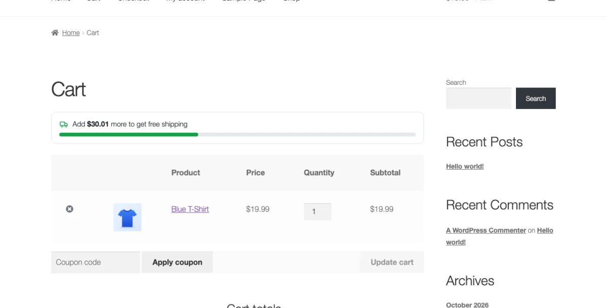 The cart page: how much is still missing