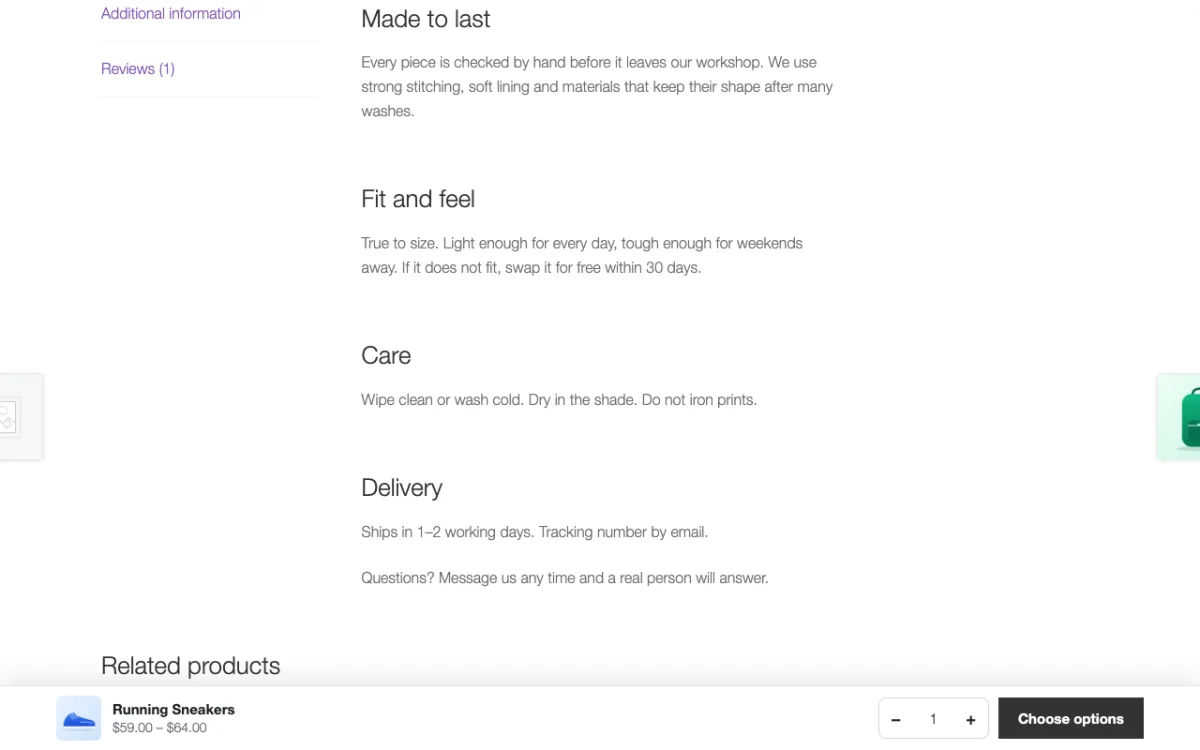 Products with sizes or colors: "Choose options"